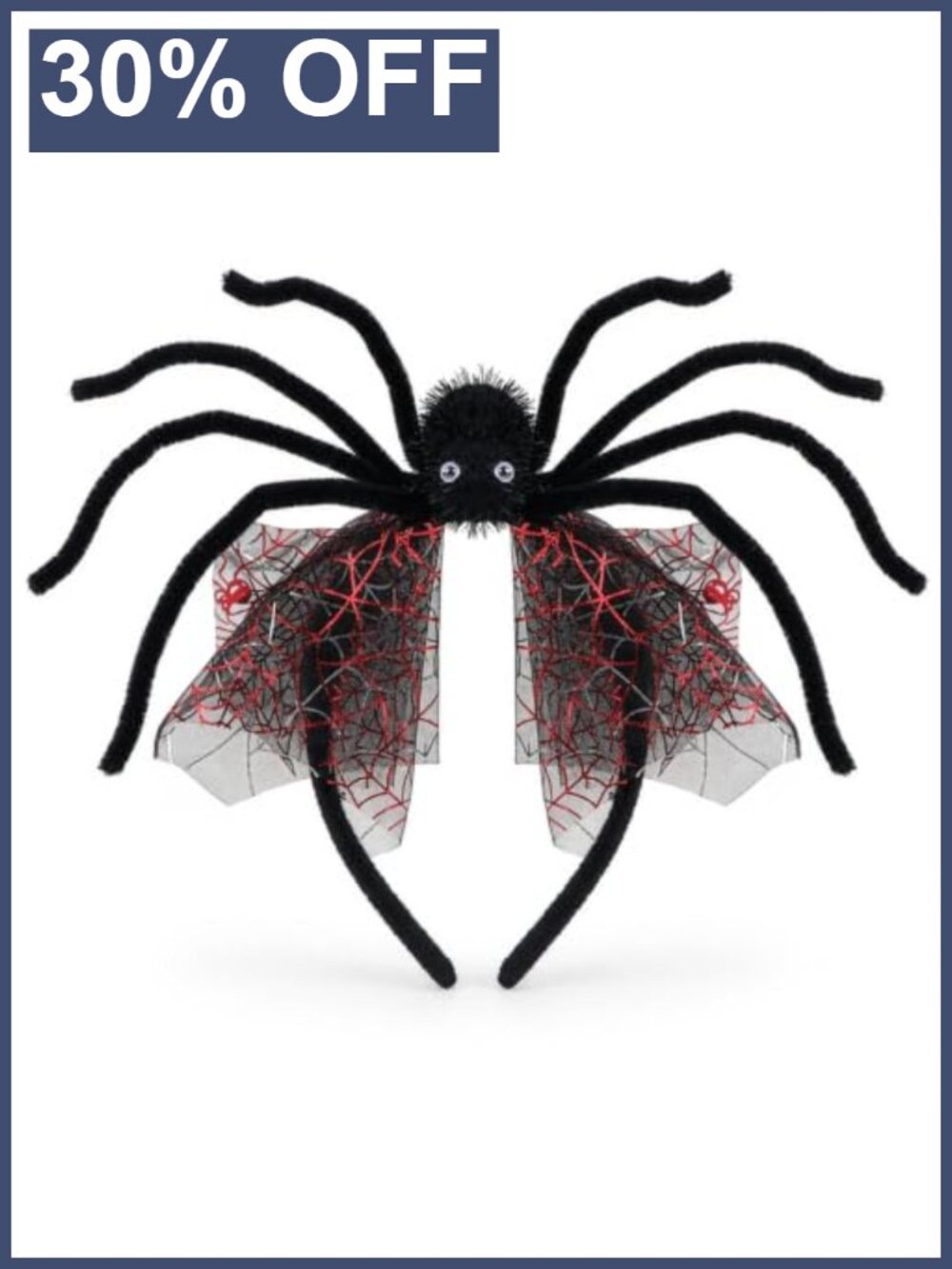 Halloween Spider Headband Costume Accessory with Fuzzy Spider and Red Web Wings